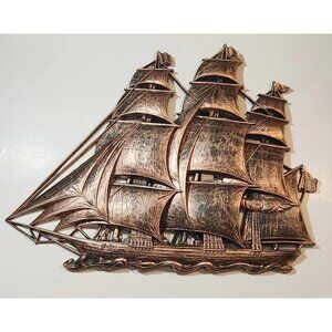 Vintage Mid Century 15 X 13” CopperCraft Tall Pirate Ship Schooner Wall Decor